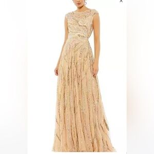 Mac Duggal Cap Sleeve Embellished Evening Gown 5445 size 4 Beige Multi